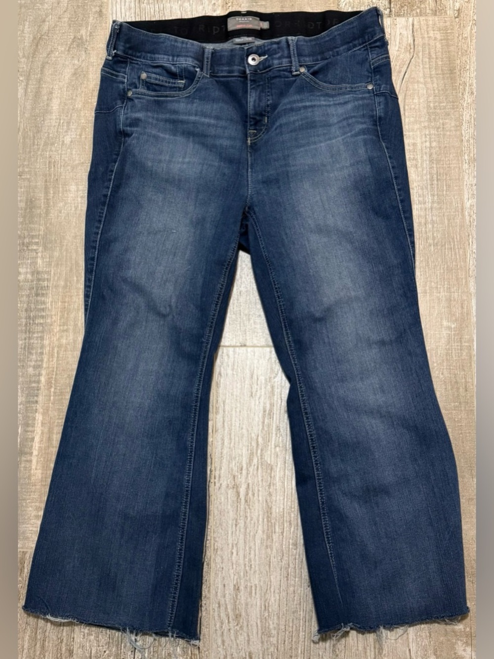 TORRID Bombshell Flare Raw Hem Stretch Blue Jeans